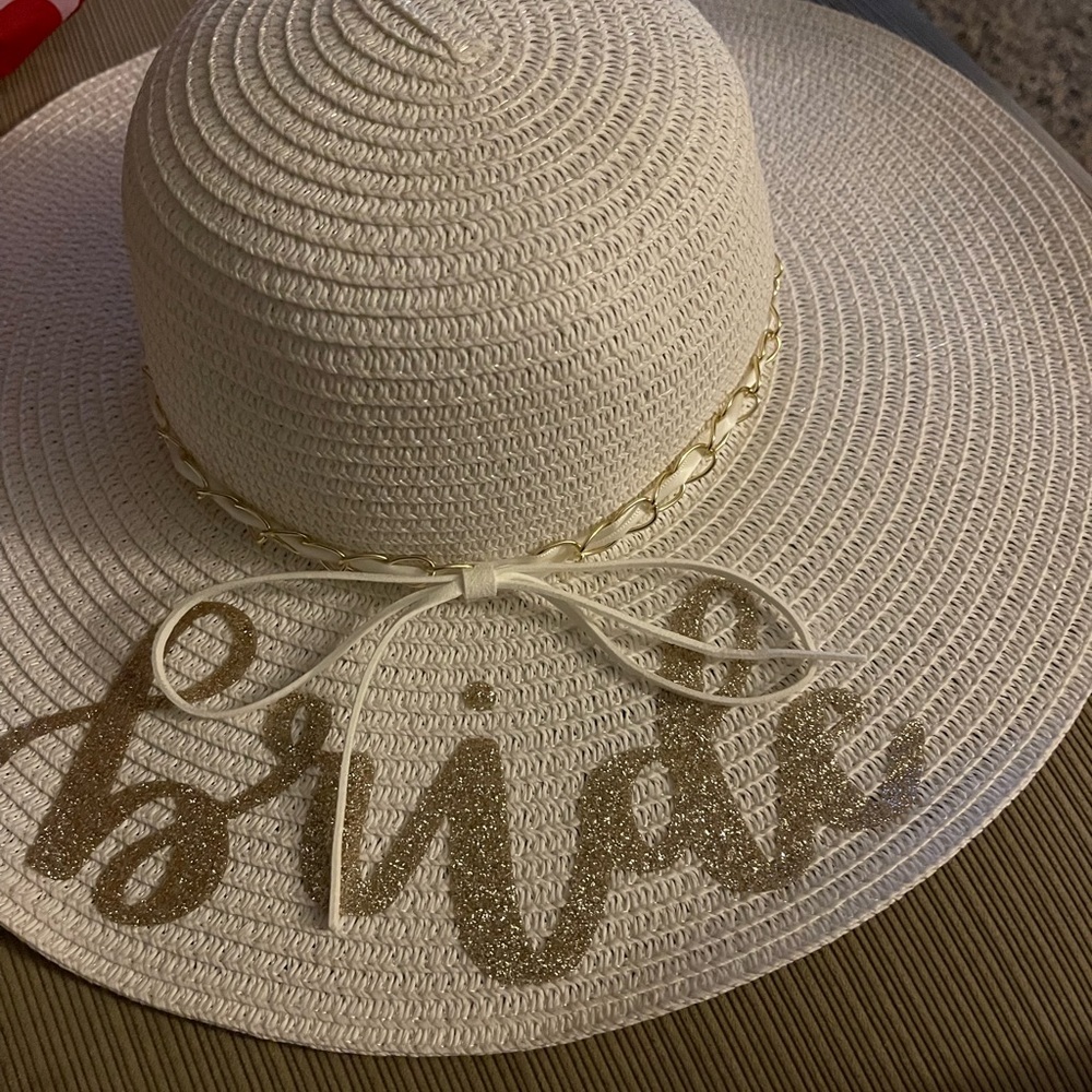 Wide rimmed beach hat with bride text (honeymoon- shower- bachelorette)